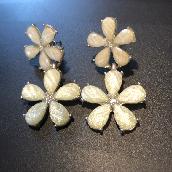 Mint Flower Earrings with Rhinestones - Picture 2 of 4